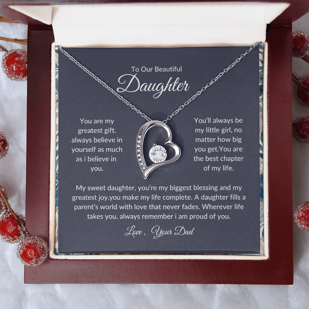 Daughter Birthday Gift – Heart Necklace with Loving Message from Dad