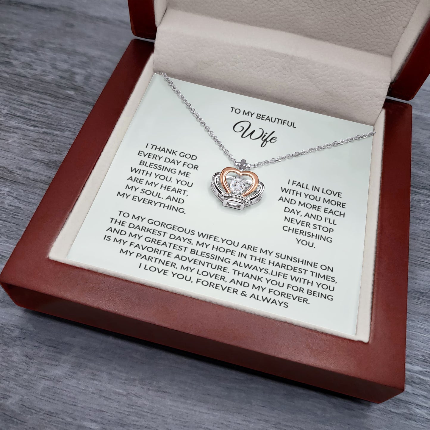 To my wife - Crown Pendant Necklace - Beautiful gift