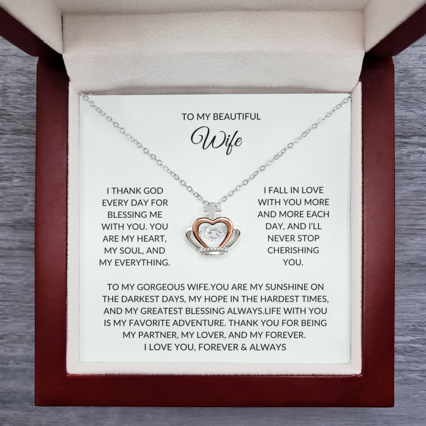 To my wife - Crown Pendant Necklace - Beautiful gift