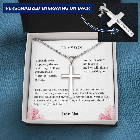 Personalized Cross Necklace Engraved Faith Jewelry Loving Gift from Mom to Son Christian Keepsake - Prime Collection Hub
