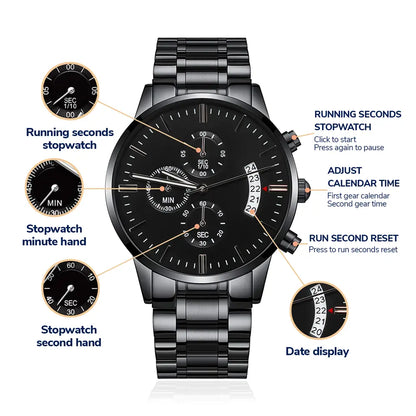 Personalized Engraved Black Chronograph Watch Custom Men's Gift for Son Anniversary Birthday Keepsake prime Collection Hub