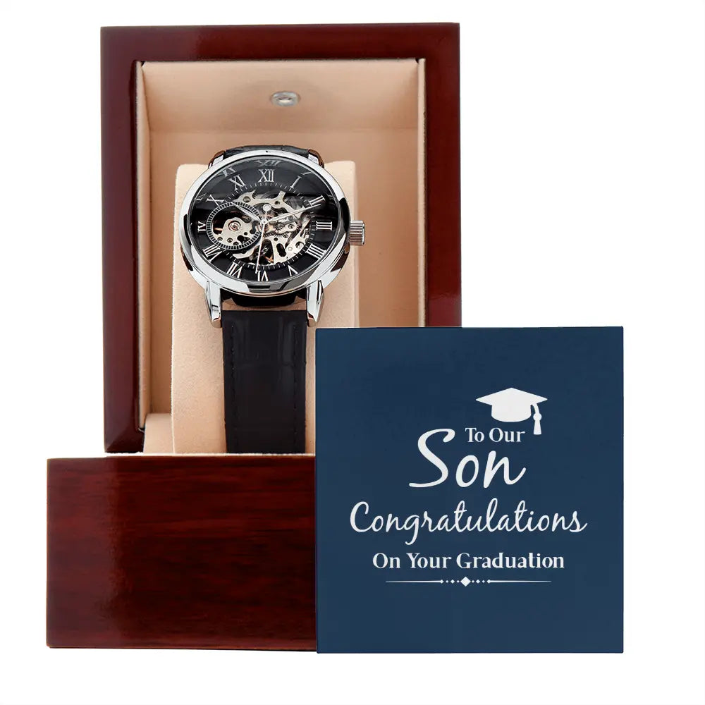 Openwork Skeleton Watch Graduation Gift for Son | Automatic Men's Watch Symbol of Success prime Collection Hub