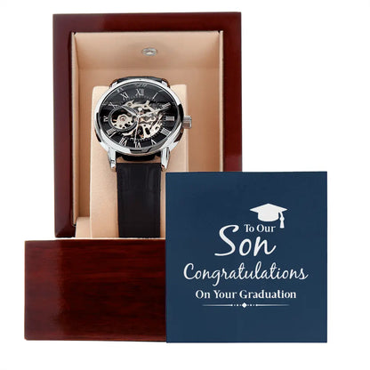 Openwork Skeleton Watch Graduation Gift for Son | Automatic Men's Watch Symbol of Success prime Collection Hub