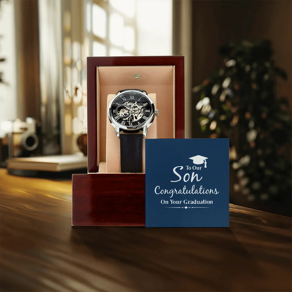 Openwork Skeleton Watch Graduation Gift for Son | Automatic Men's Watch Symbol of Success prime Collection Hub