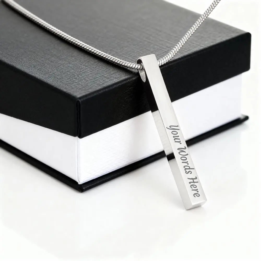 Personalized Engraved 4 Sided Stick Necklace Custom Vertical Bar Pendant Jewelry Gift prime Collection Hub