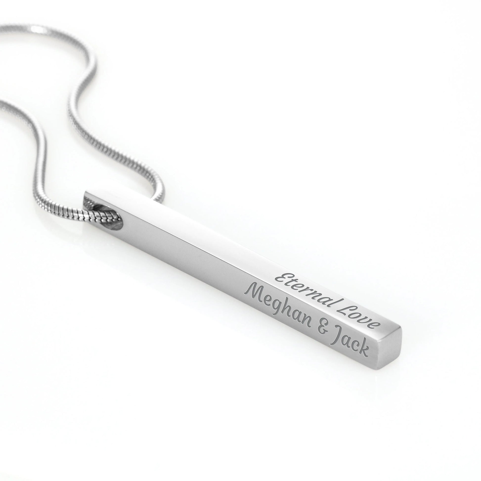 Personalized Engraved 4 Sided Stick Necklace Custom Vertical Bar Pendant Jewelry Gift prime Collection Hub