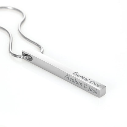 Personalized Engraved 4 Sided Stick Necklace Custom Vertical Bar Pendant Jewelry Gift prime Collection Hub