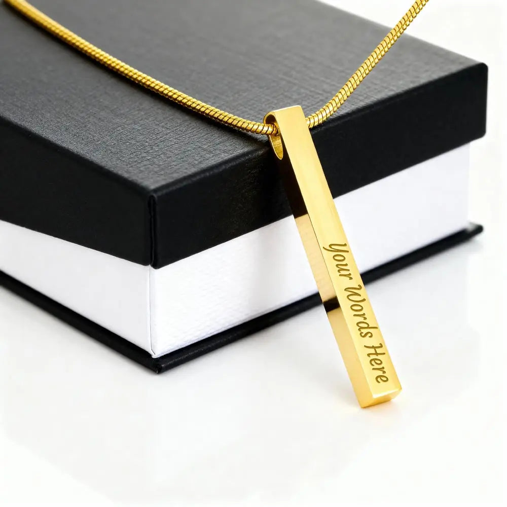 Personalized Engraved 4 Sided Stick Necklace Custom Vertical Bar Pendant Jewelry Gift prime Collection Hub