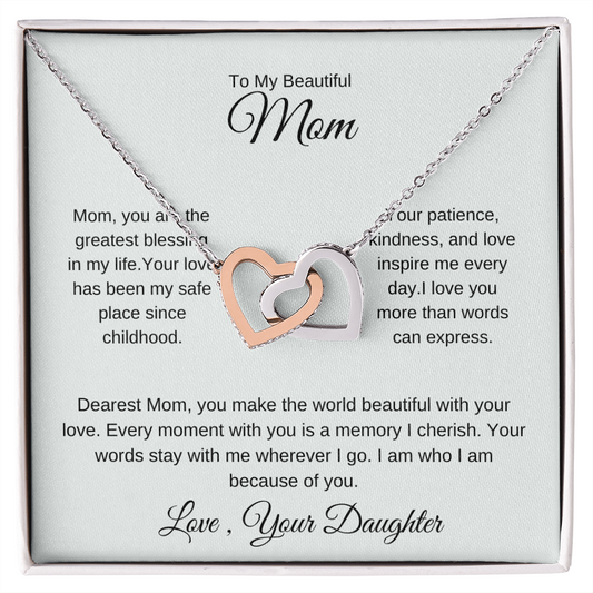 To My Mom – Elegant Love Pendant Necklace with Gratitude Card