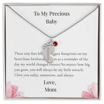 Custom Baby Feet Necklace with Birthstone Personalized Name Pendant Meaningful Gift Mom Grandma Keepsake prime Collection Hub