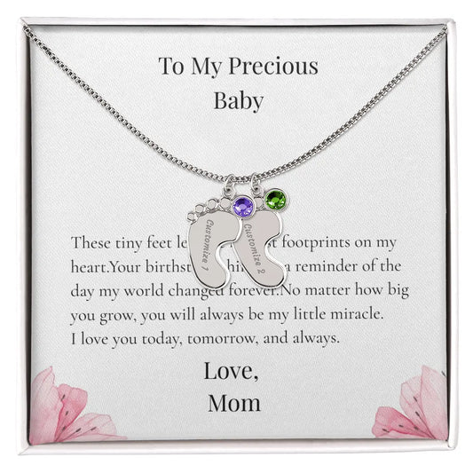 Custom Baby Feet Necklace with Birthstone Personalized Name Pendant Meaningful Gift Mom Grandma Keepsake prime Collection Hub