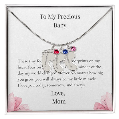 Custom Baby Feet Necklace with Birthstone Personalized Name Pendant Meaningful Gift Mom Grandma Keepsake prime Collection Hub