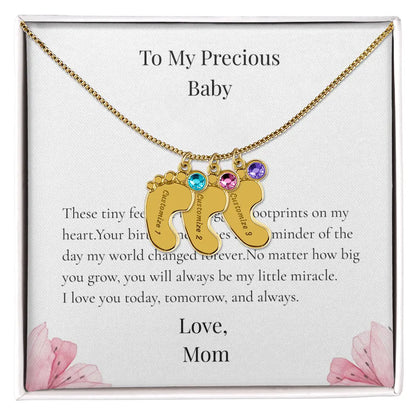 Custom Baby Feet Necklace with Birthstone Personalized Name Pendant Meaningful Gift Mom Grandma Keepsake prime Collection Hub