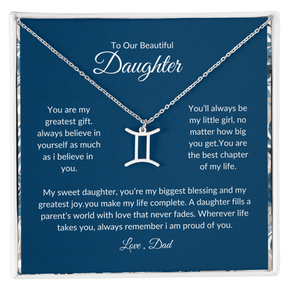 To My Daughter – You Are My Sunshine -Zodiac Symbol Necklace