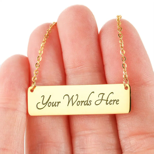 Custom Engraved Horizontal Bar Necklace 18K Gold finished Personalized Rectangle Pendant Jewelry prime Collection Hub