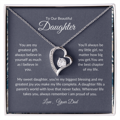Daughter Birthday Gift – Heart Necklace with Loving Message from Dad