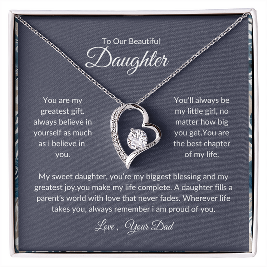 Daughter Birthday Gift – Heart Necklace with Loving Message from Dad