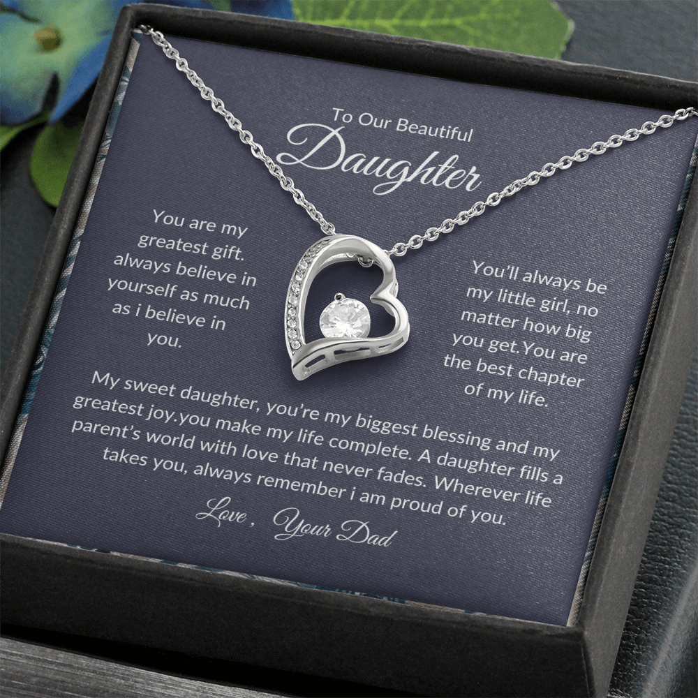 Daughter Birthday Gift – Heart Necklace with Loving Message from Dad