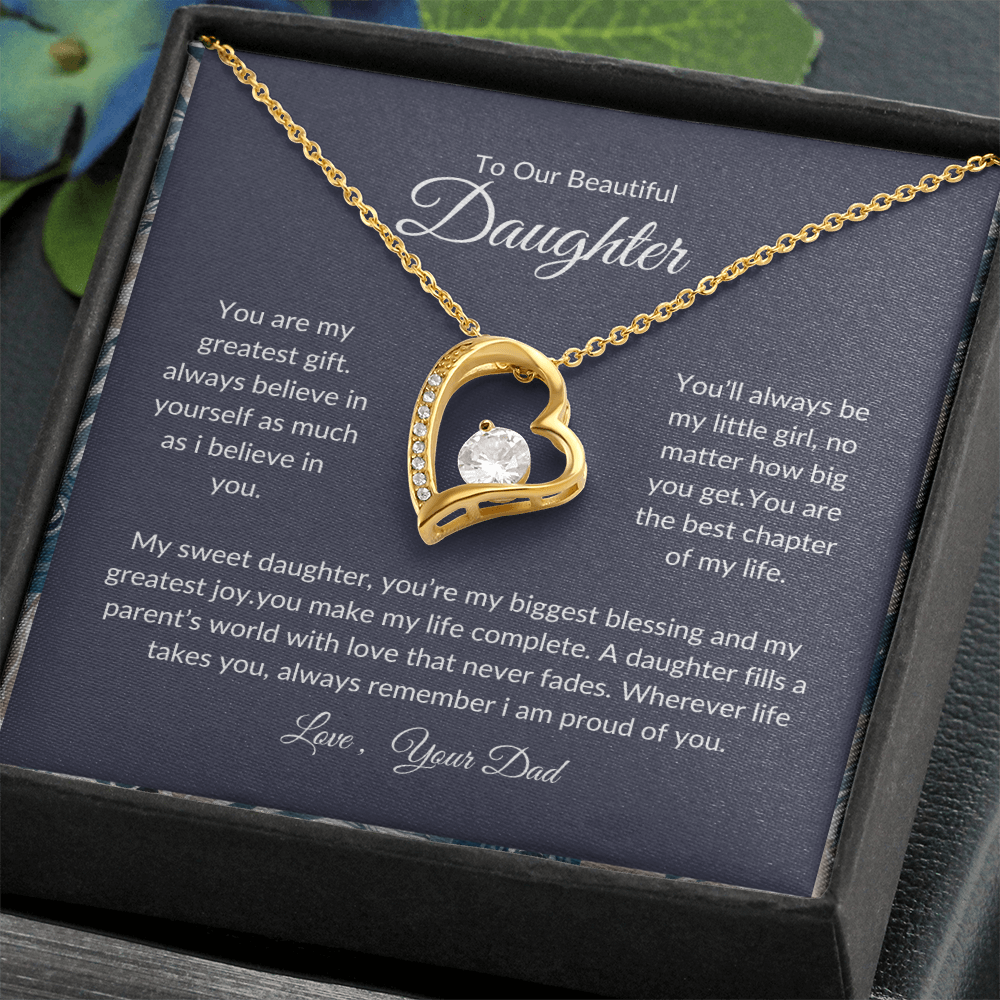 Daughter Birthday Gift – Heart Necklace with Loving Message from Dad