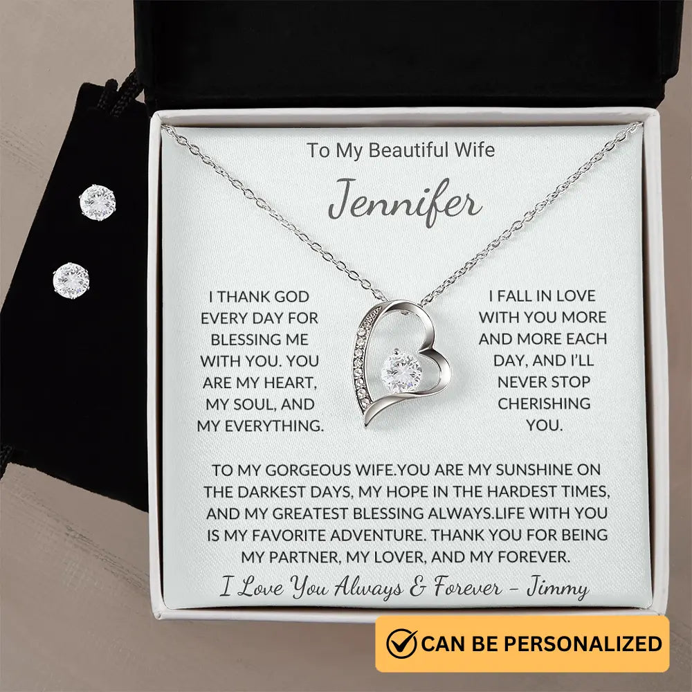To My Beautiful Wife - Personalized Forever Love Necklace Gift Set prime Collection Hub